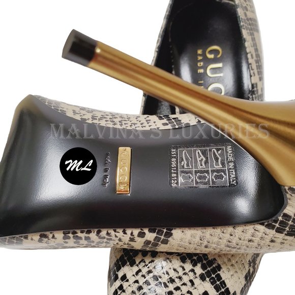 GUCCI SHOES PYTHON PRINT METAL 105mm HIGH HEEL PUMPS - Picture 11 of 14
